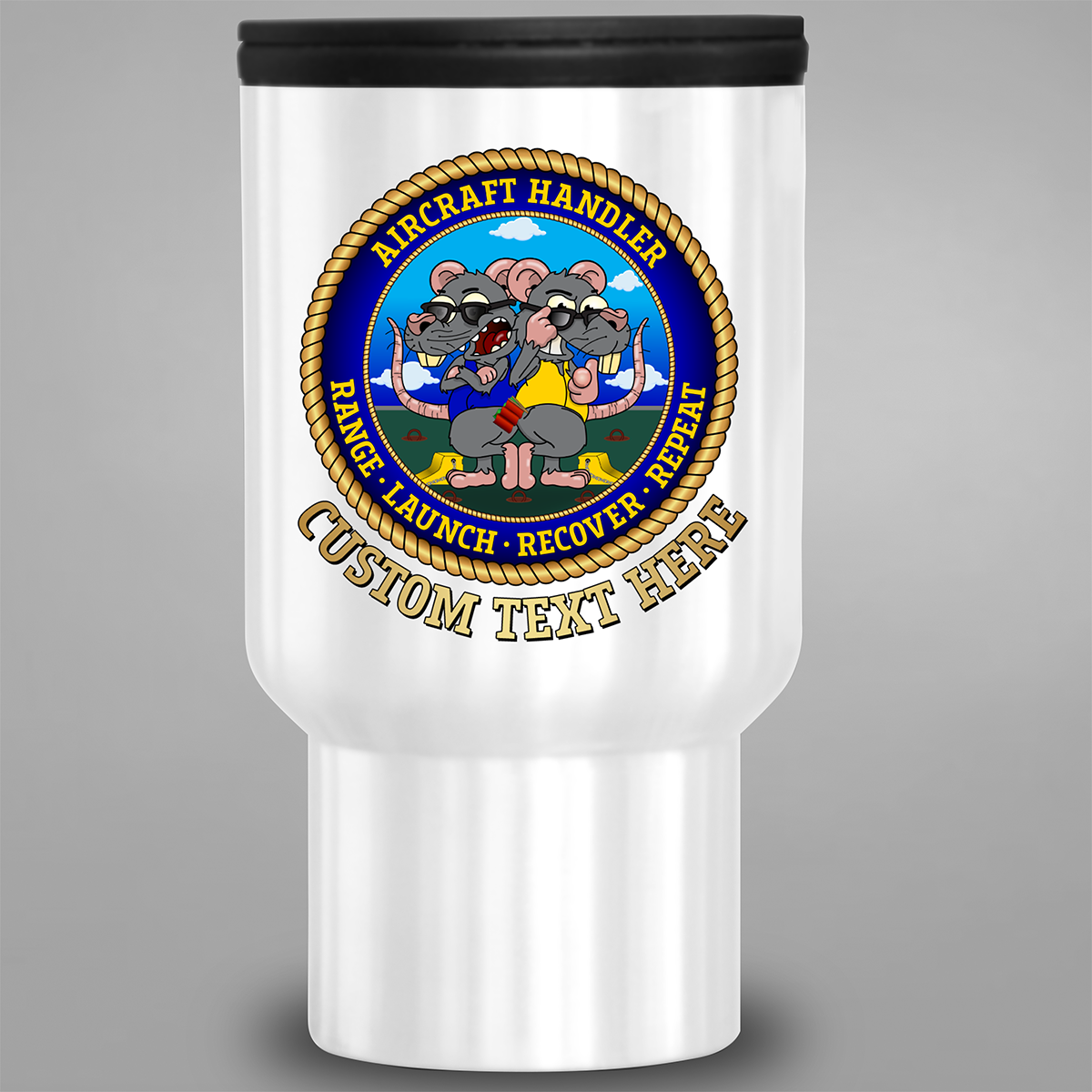 Aircraft Handler 'Range, Launch, Recover, Repeat' - Personalised Travel Mug