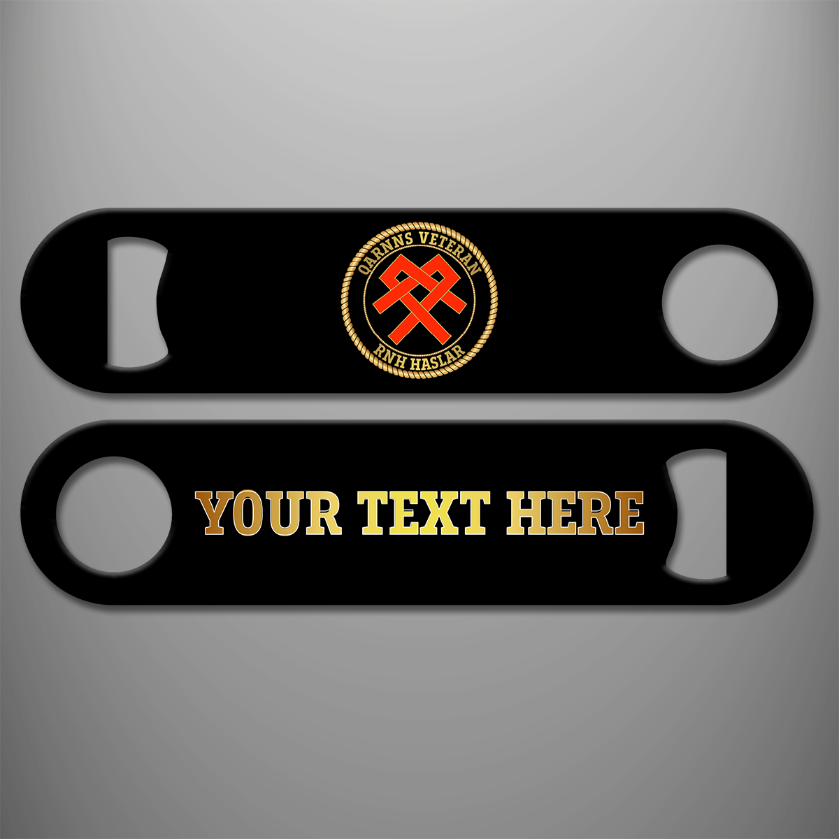 QARNNS Veteran RNH Haslar personalised bottle opener front and reverse