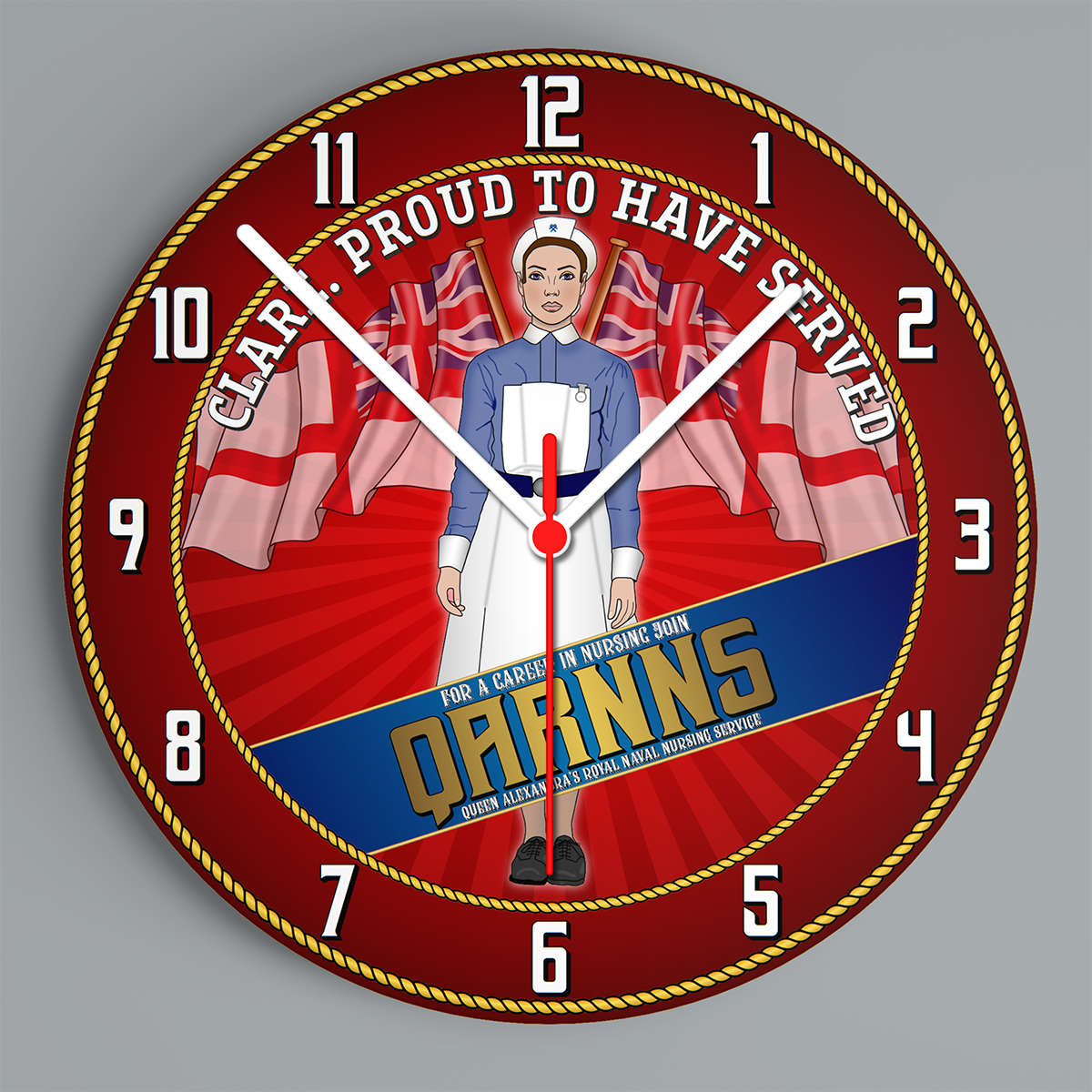 QARNNS Veteran design on a personalised glass wall clock