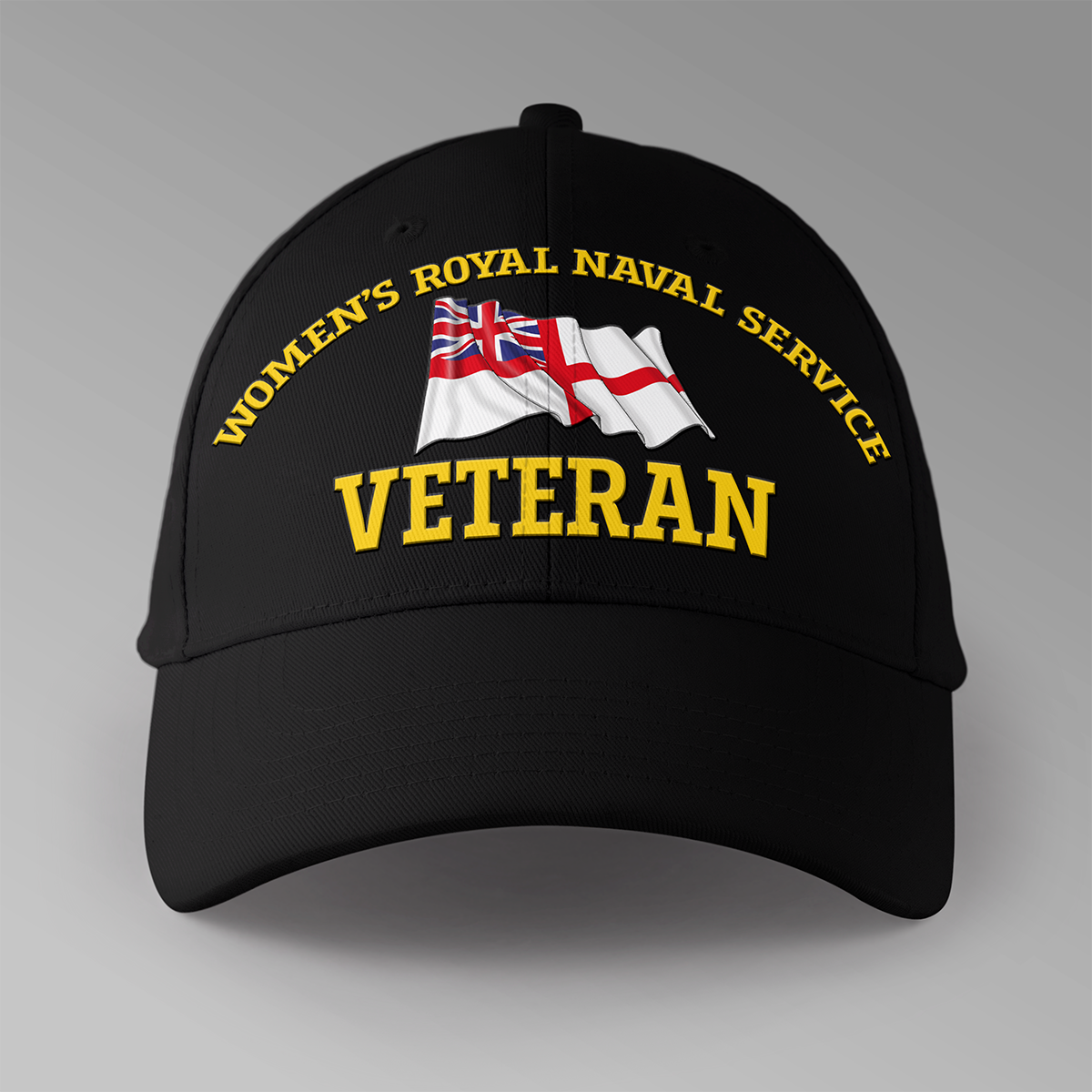 Women’s Royal Naval Service Veteran personalised baseball cap in black — front view