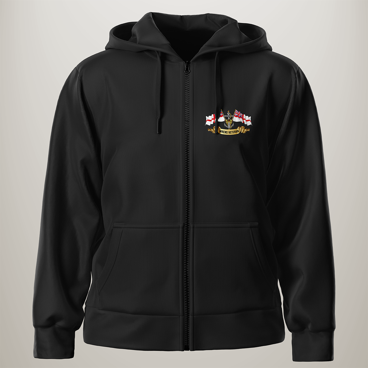 Wrens Veteran 'Ensigns' zipped hoodie in black — front view