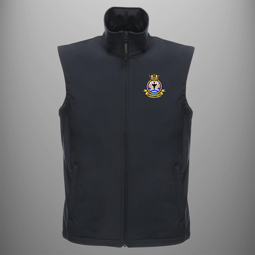 Aircraft Handler 'Branch Crest' soft shell body warmer in navy blue — front view