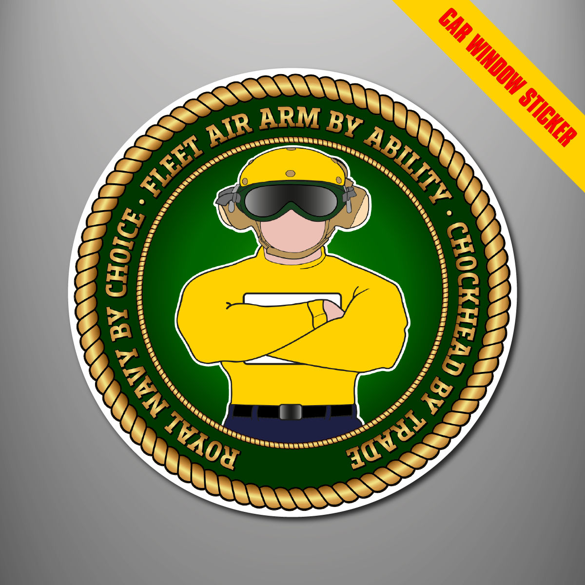 Yellow Aircraft Handler Chockhead car window stickers