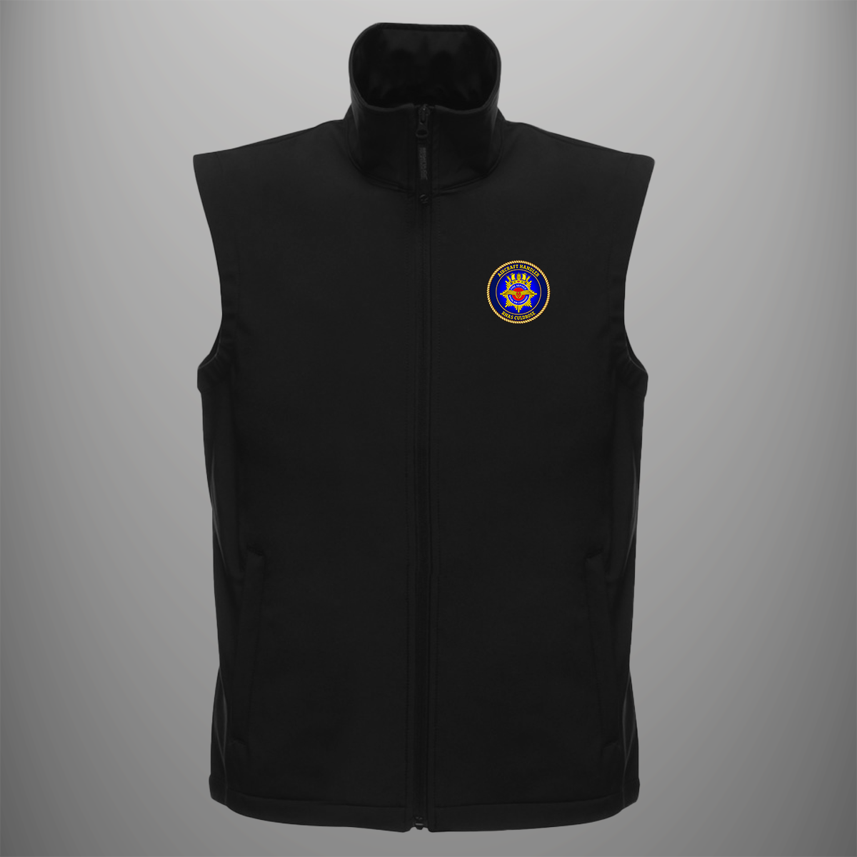 Aircraft Handler 'NACFS' Fire Station — Culdrose soft shell body warmer in black — front view