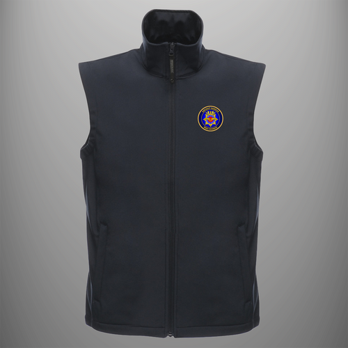 Aircraft Handler 'NACFS' Fire Station — Culdrose soft shell body warmer in navy blue — front view
