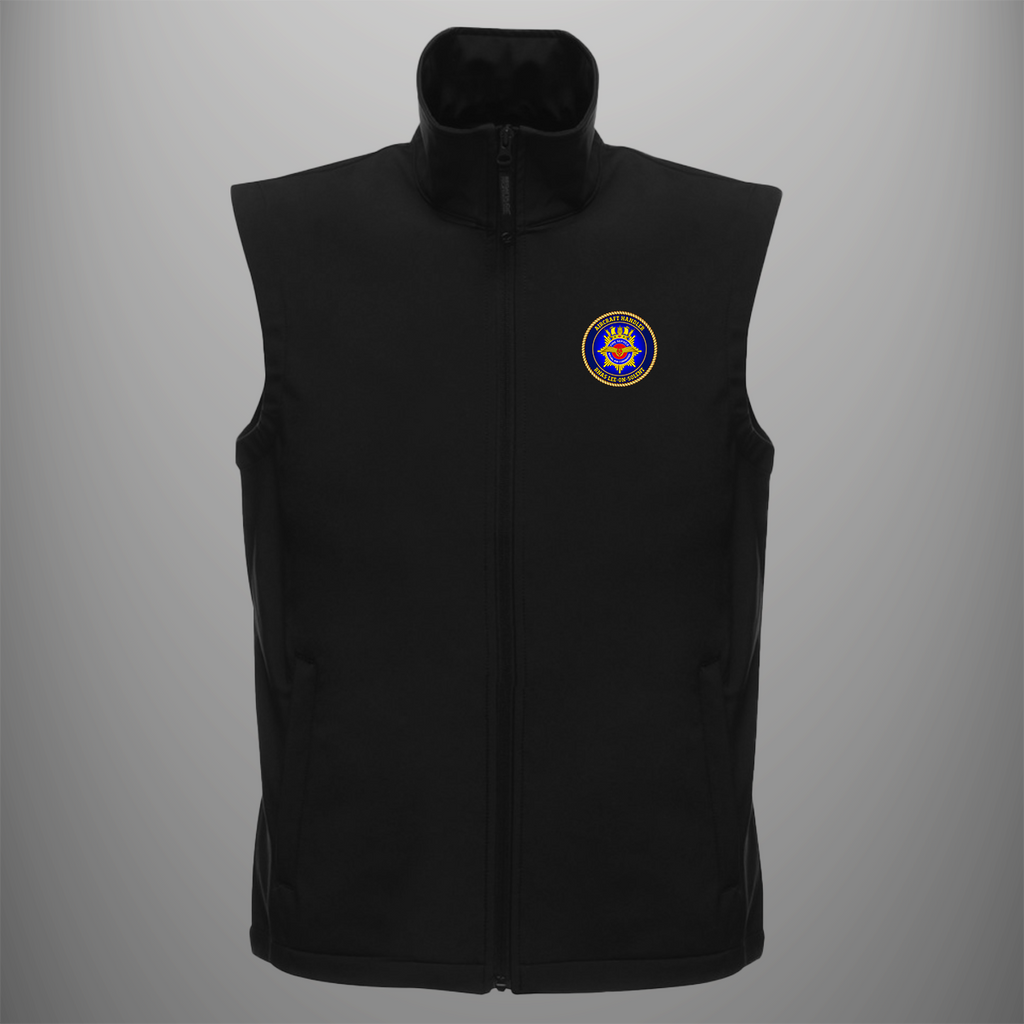 Aircraft Handler 'NACFS' Fire Station — Lee soft shell body warmer in black — front view