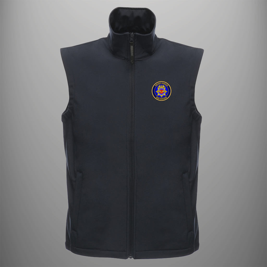 Aircraft Handler 'NACFS' Fire Station — Portland soft shell body warmer in navy blue — front view