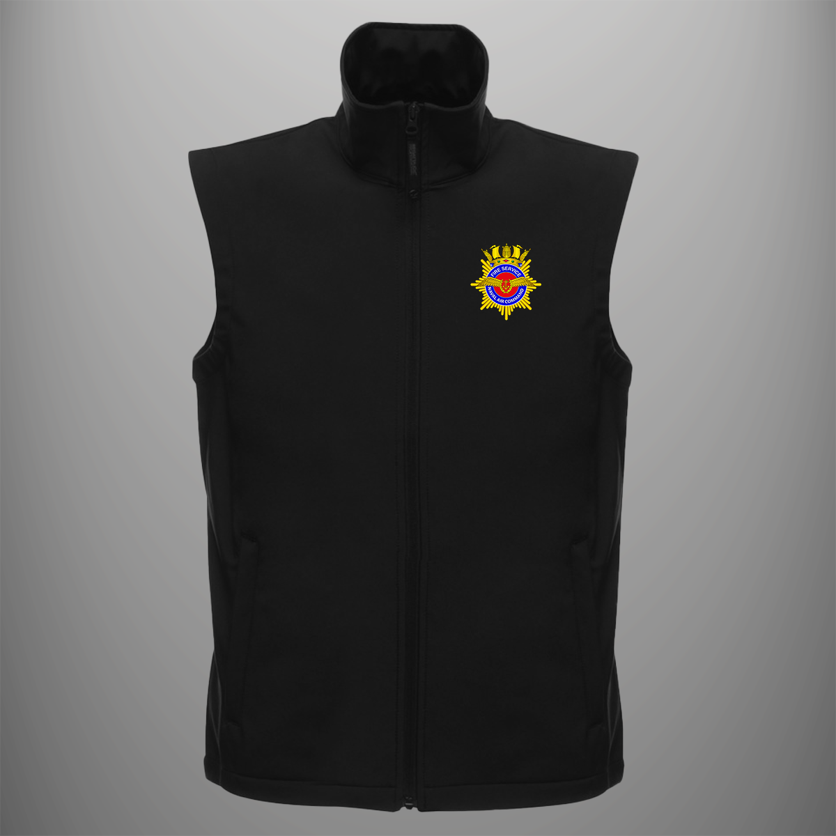 Aircraft Handler 'Naval Air Command Fire Service' Badge soft shell body warmer in black — front view
