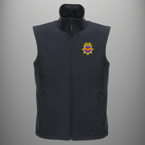 Aircraft Handler 'Naval Air Command Fire Service' Badge soft shell body warmer in navy blue — front view