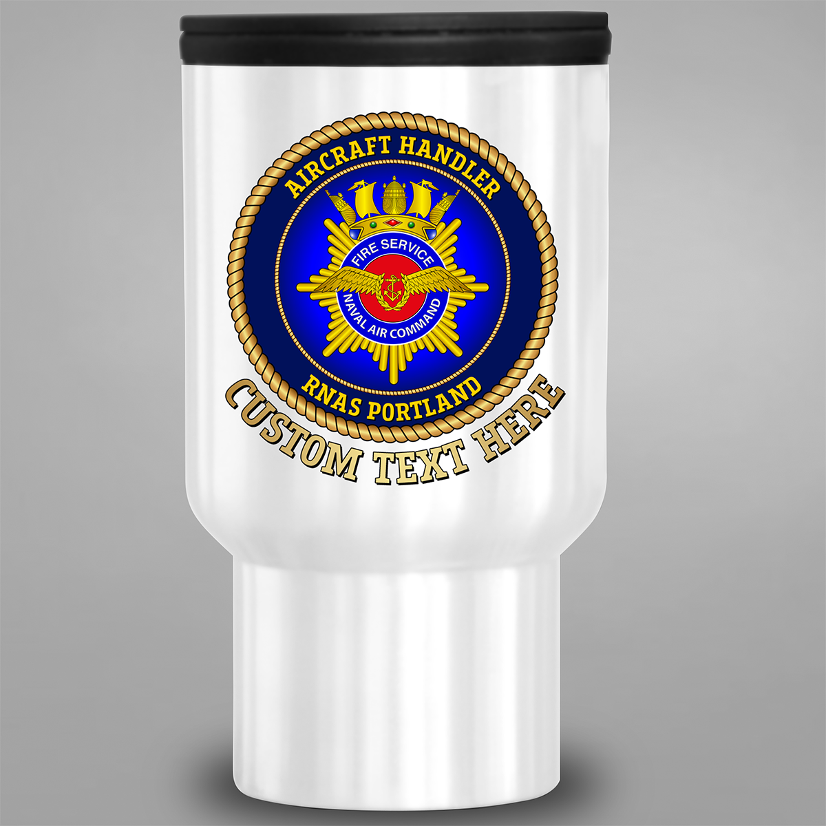 Personalised Naval Air Command Fire Service travel mug – RNAS Portland
