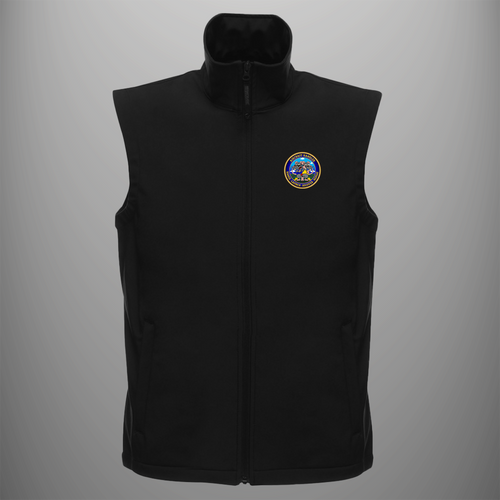 Aircraft Handler 'Range, Launch, Recover, Repeat' soft shell body warmer in black — front view