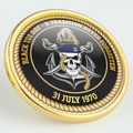 Black Tot Day A Tradition Never Forgotten Pin/Lapel Badge with naval skull, cutlasses and gold rope border, 31 July 1970