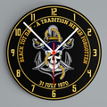 Black Tot Day glass wall clock with naval skull and anchor design, 31 July 1970, and black and gold numerals