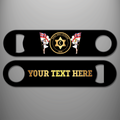 Royal Navy Veteran Cook personalised bottle opener with branch badge and gold personalised text example on the reverse