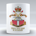 Devonport Field Gun Crew personalised 11oz mug showing crown, crossed field gun implements and fields for year you ran and number