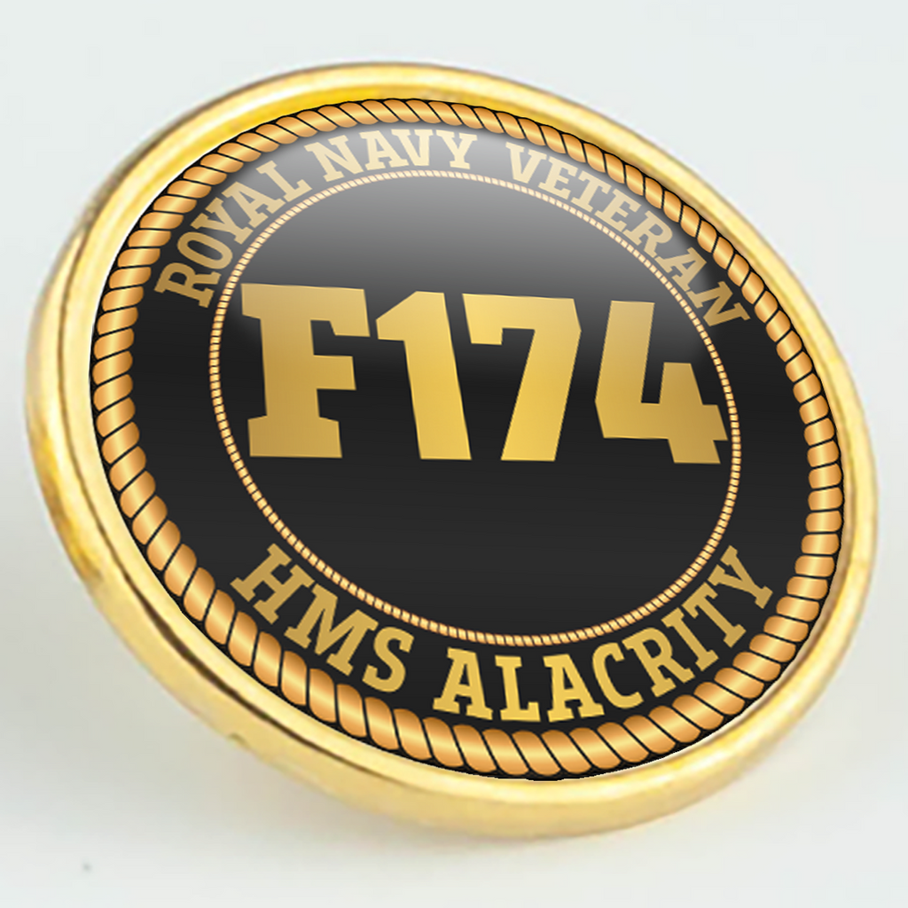 HMS Alacrity F174 Pennant Number Pin/Lapel Badge — product view