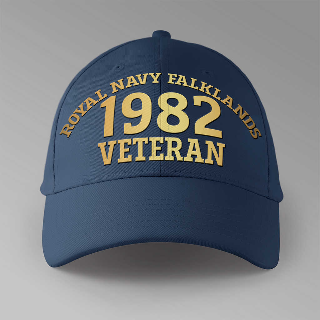 Royal Navy Falklands Veteran 1982 personalised baseball cap in navy blue — front view