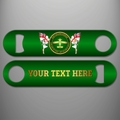 Green Fleet Air Arm Veteran personalised bottle opener with Royal Navy by choice - Fleet Air Arm by ability inscription, naval aviation design, White Ensigns, and gold example wording on reverse