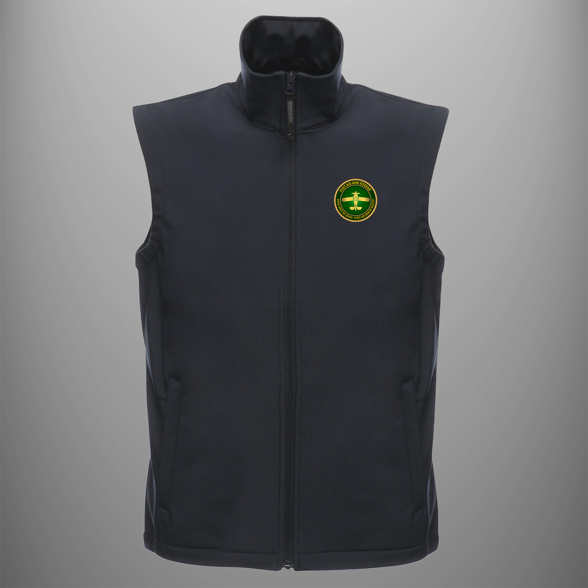 Fleet Air Arm 'Veteran' soft shell body warmer in navy blue — front view