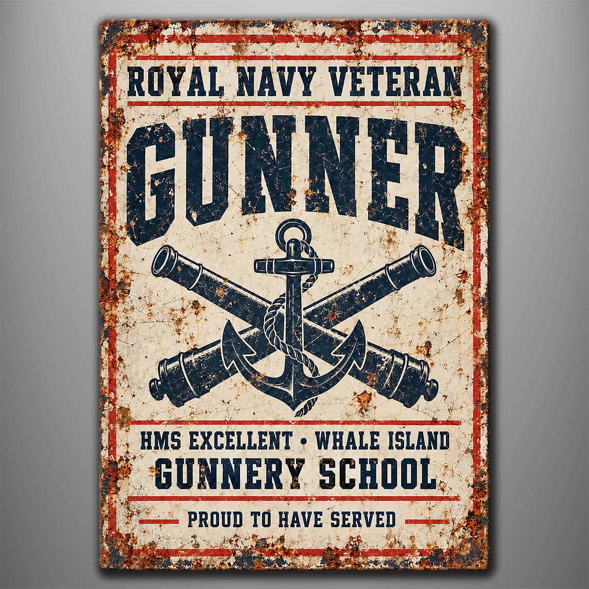 Vintage Style Aluminium Sign Royal Navy Veteran 'Gunner'