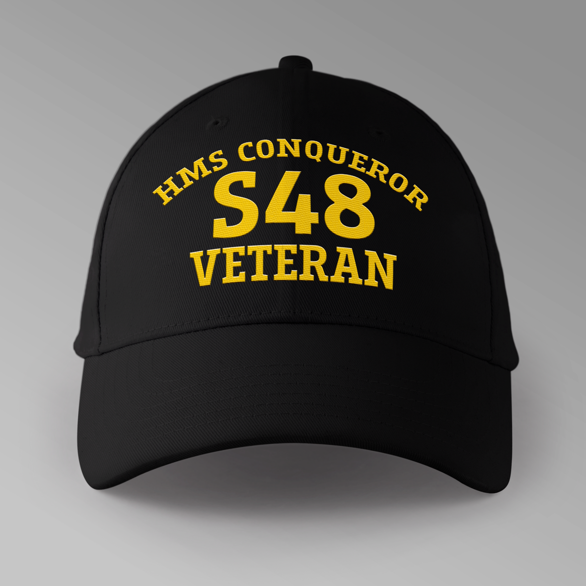 HMS Conqueror S48 Veteran embroidered personalised baseball cap in black