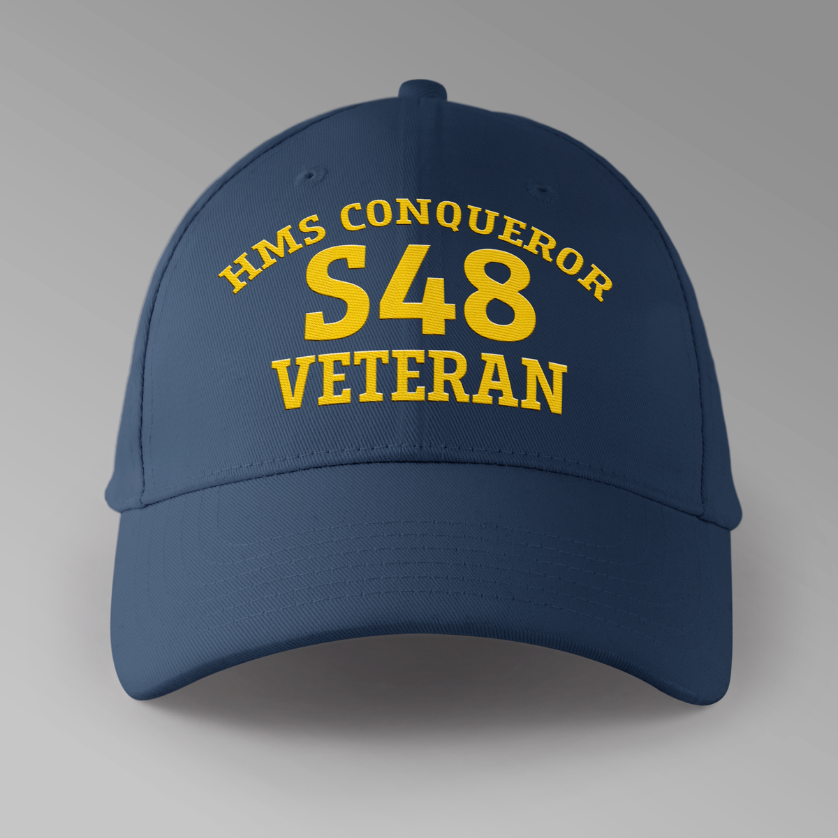 HMS Conqueror S48 Veteran embroidered personalised baseball cap in navy blue