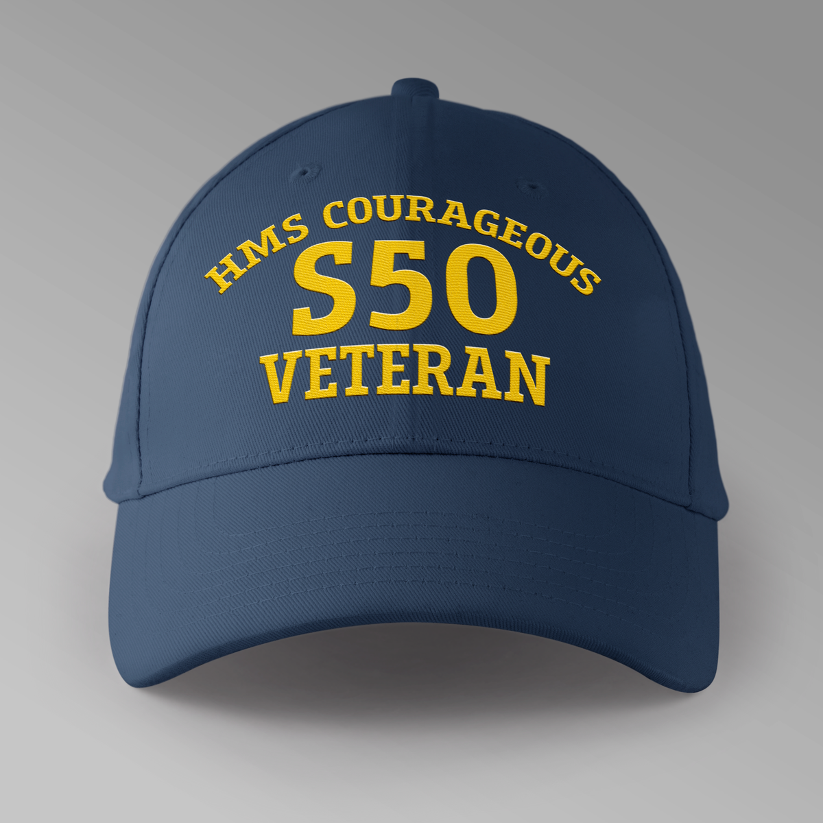 HMS Courageous S50 Veteran embroidered personalised baseball cap in navy blue