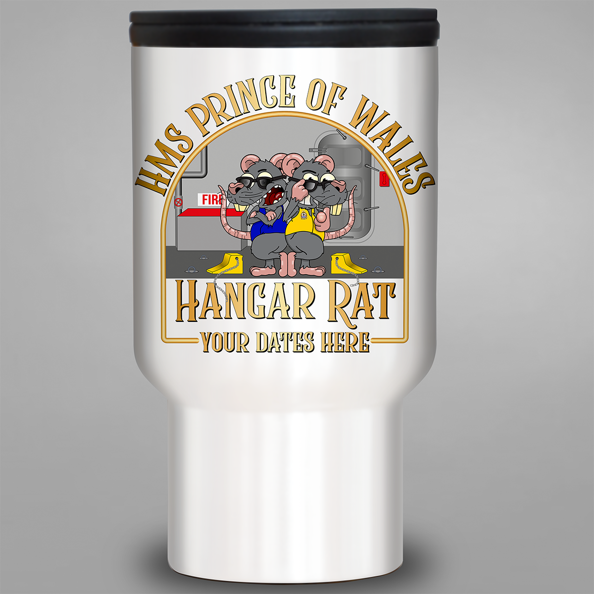 HMS Prince of Wales Hangar Rat personalised travel mug