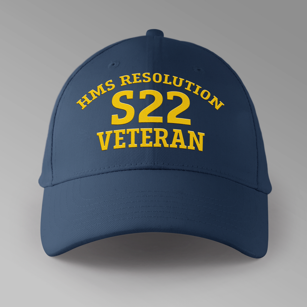 HMS Resolution S22 Veteran embroidered personalised baseball cap in navy blue