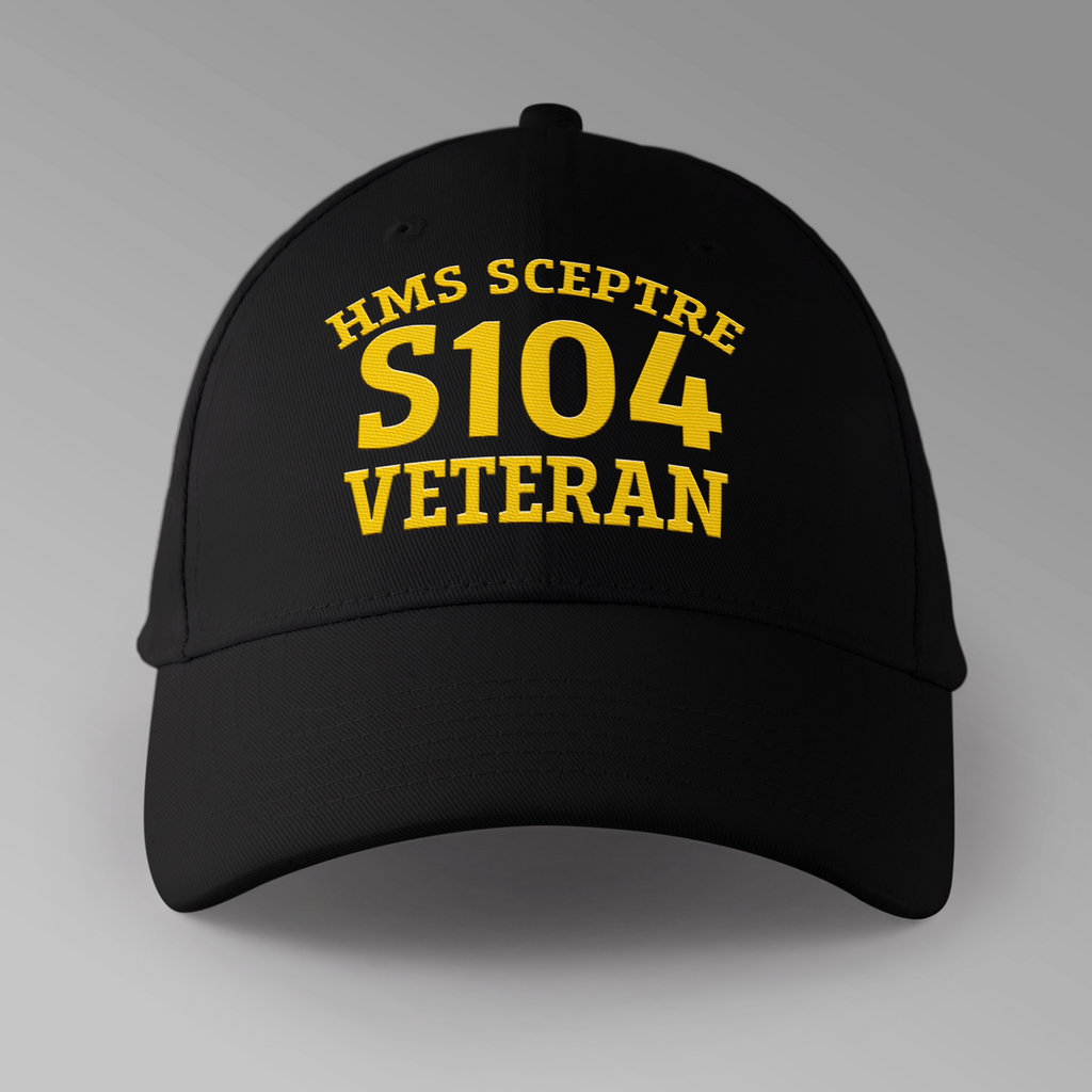 HMS Sceptre S104 Veteran embroidered personalised baseball cap in black