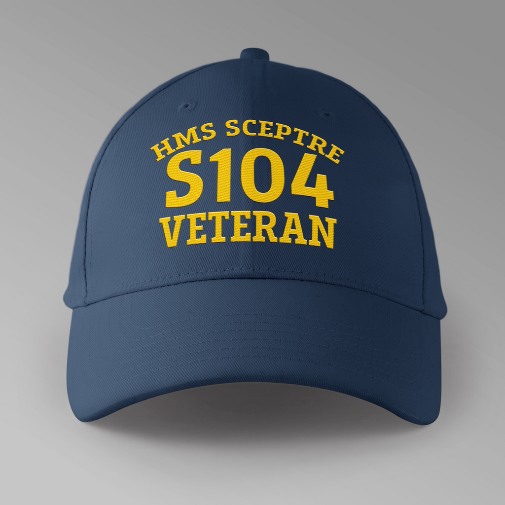 HMS Sceptre S104 Veteran embroidered personalised baseball cap in navy blue