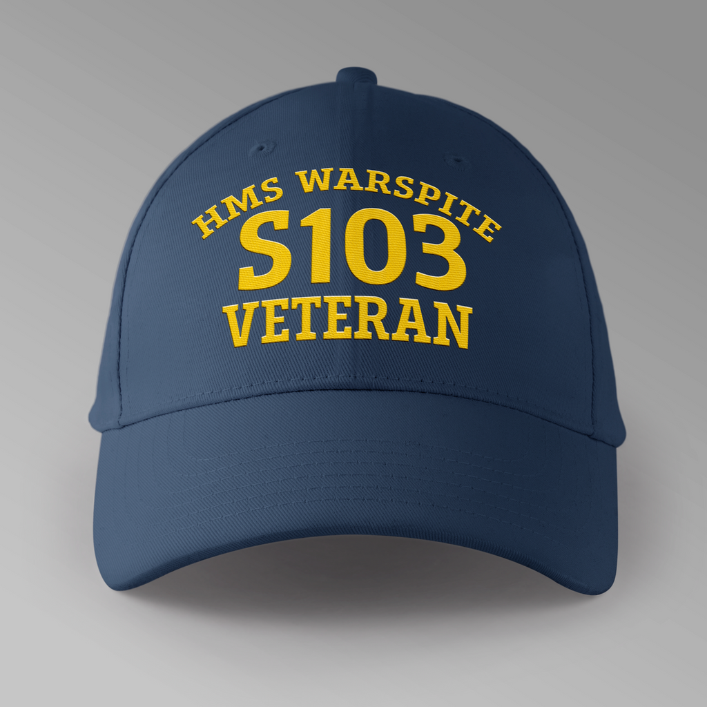 HMS Warspite S103 Veteran embroidered personalised baseball cap in navy blue