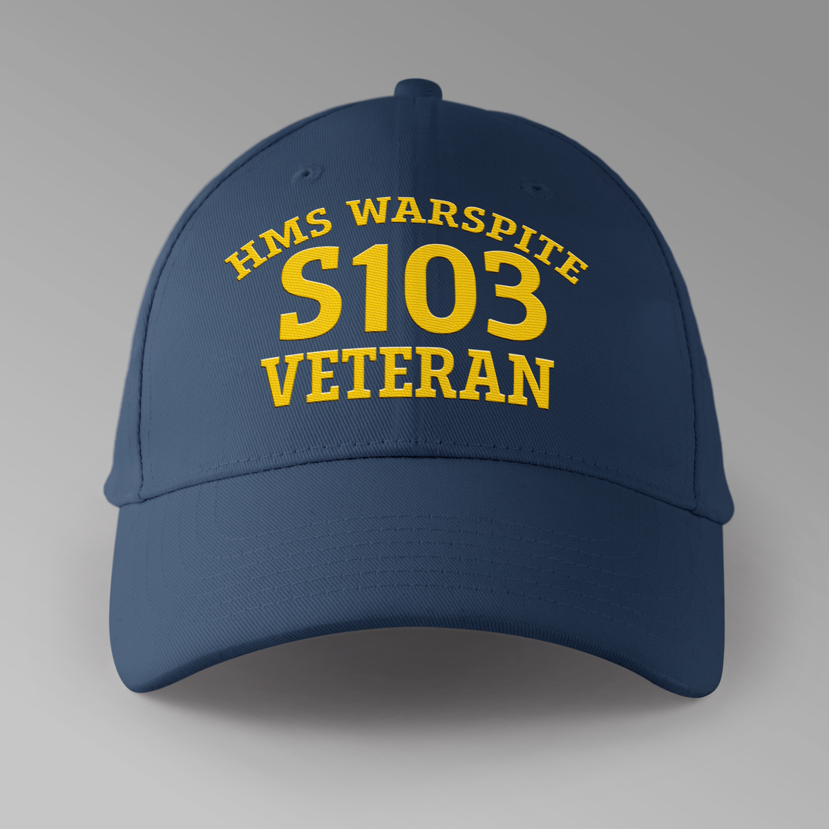HMS Warspite S103 Veteran embroidered personalised baseball cap in navy blue