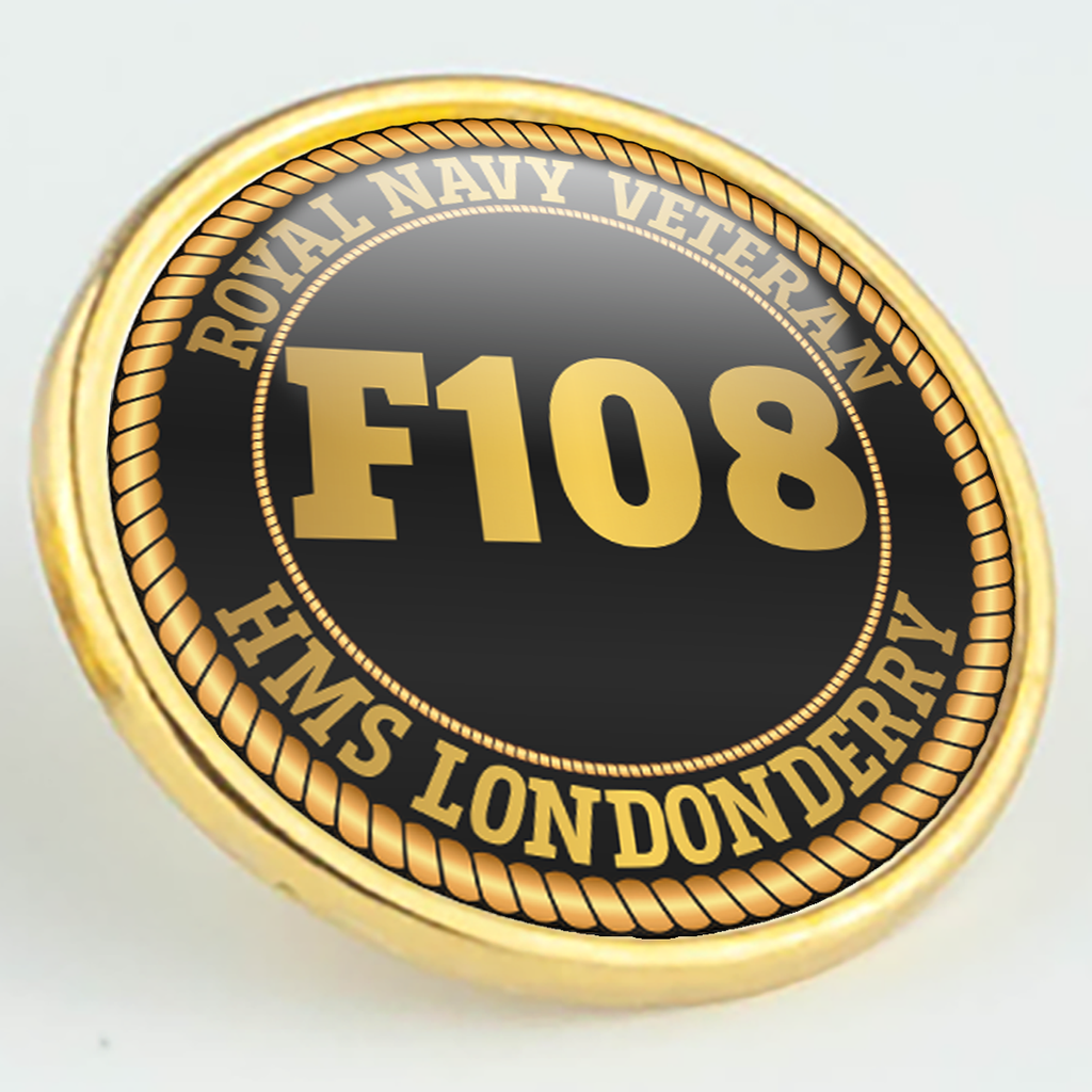 HMS Londonderry F108 Pennant Number Pin/Lapel Badge — product view