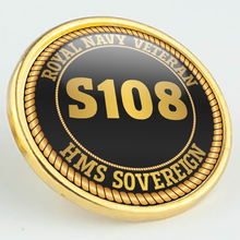 Load image into Gallery viewer, HMS Sovereign S108 Pennant Number Pin/Lapel Badge
