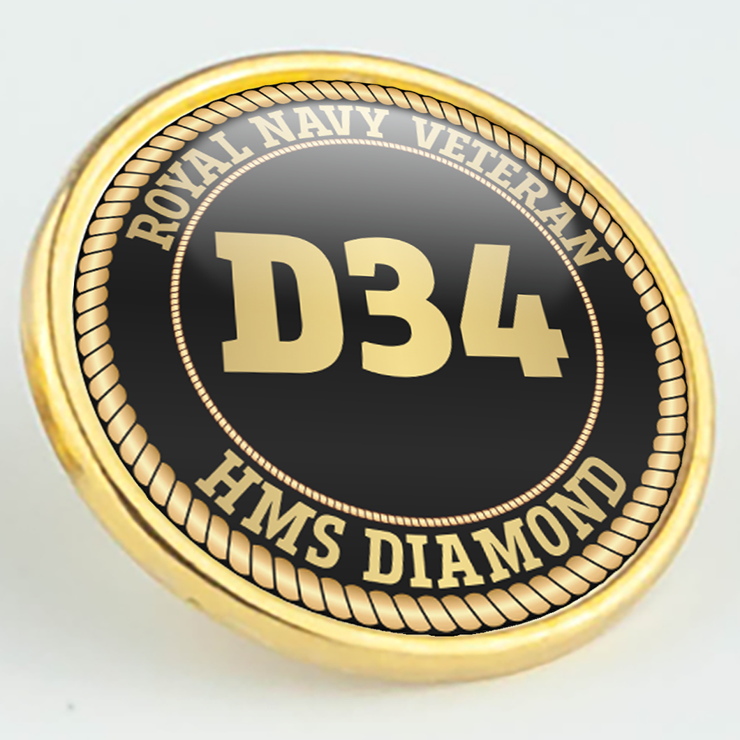 HMS Diamond D34 Pennant Number Pin/Lapel Badge