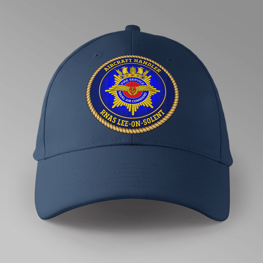 Aircraft Handler 'Naval Air Command Fire Service – Fire Stations' — Lee personalised baseball cap in navy blue — front view
