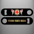 Royal Navy Veteran Medical Assistant personalised bottle opener with branch badge and gold personalised text example on the reverse