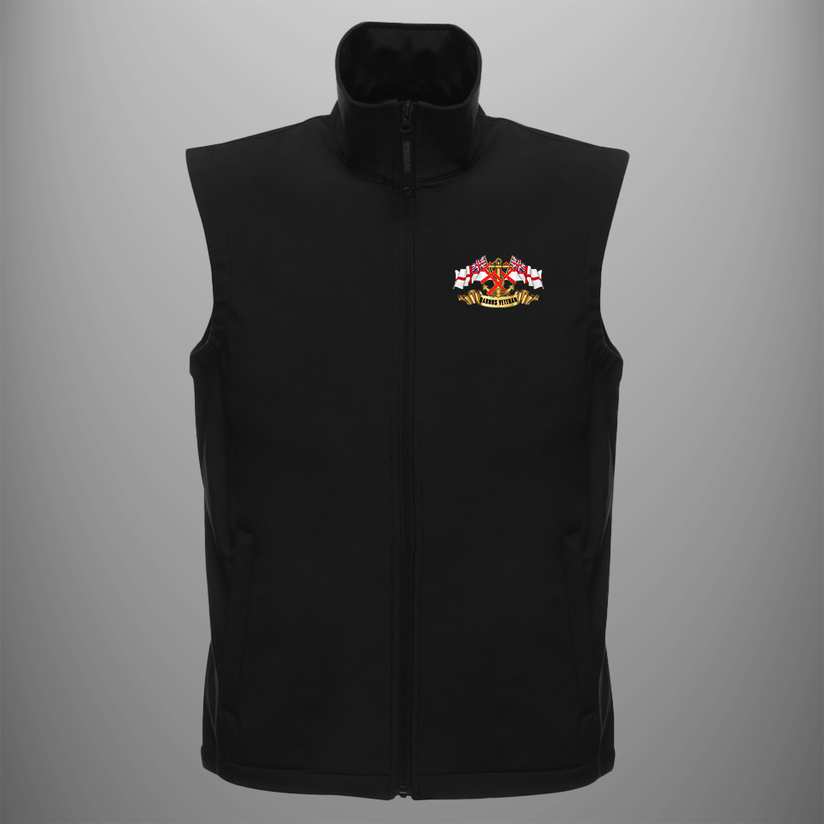 QARNNS Veteran 'Ensigns' soft shell body warmer in black — front view