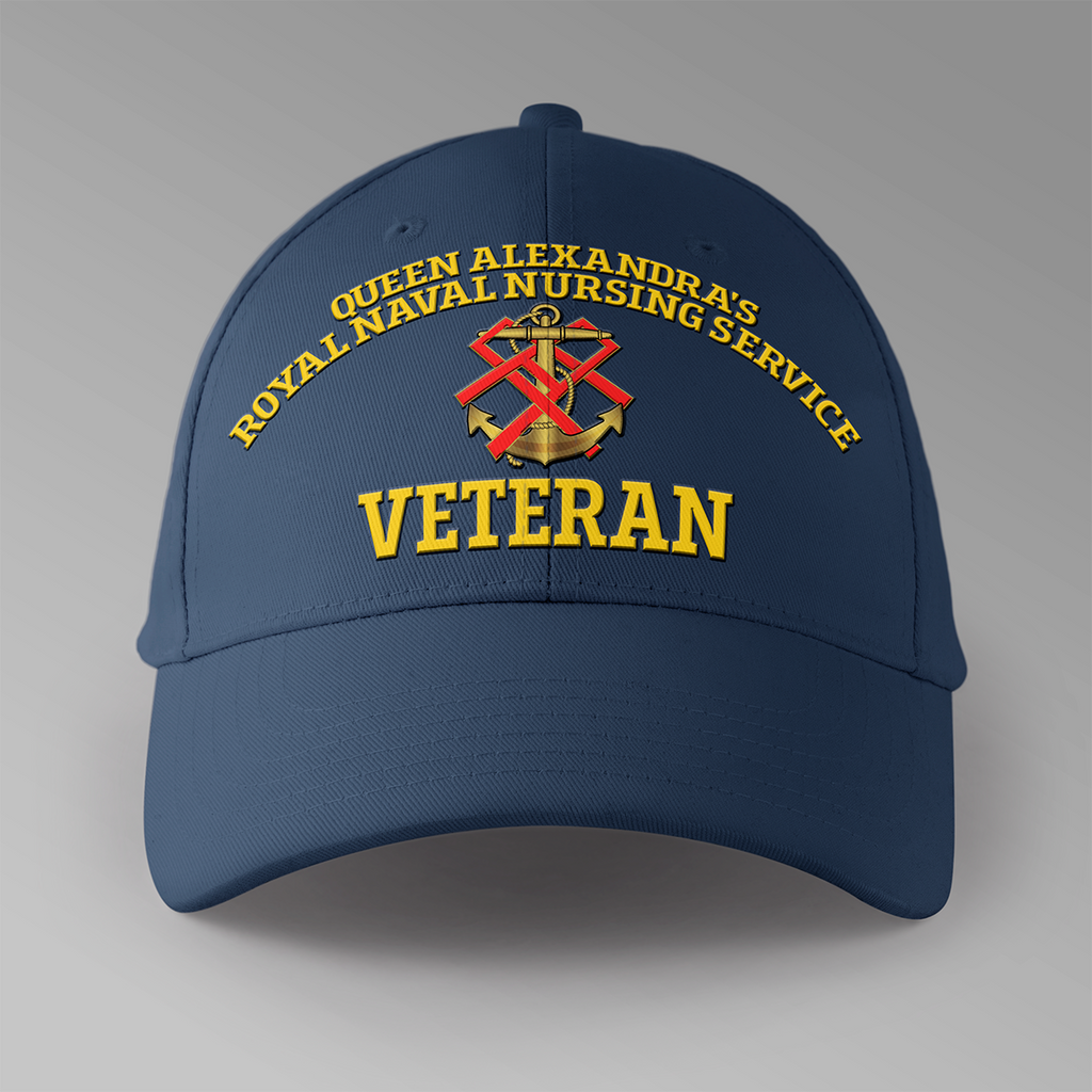 Queen Alexandra's Royal Naval Nursing Service Veteran personalised baseball cap in navy blue — front view
