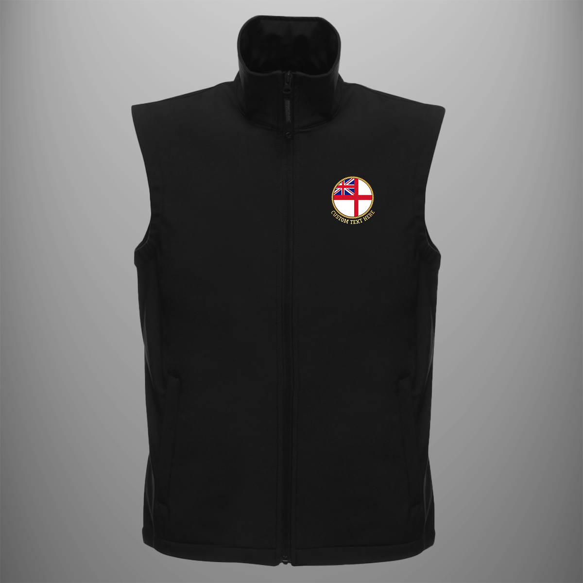 Royal Navy Ensign soft shell body warmer in black — front view