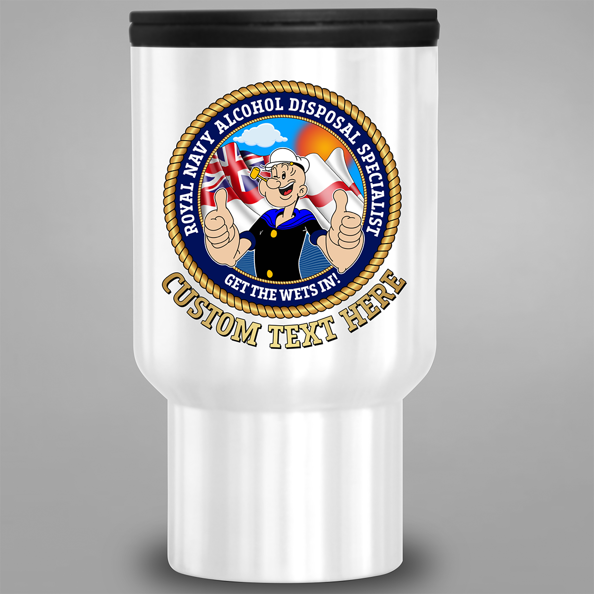 Personalised Royal Navy Get the Wets In travel mug