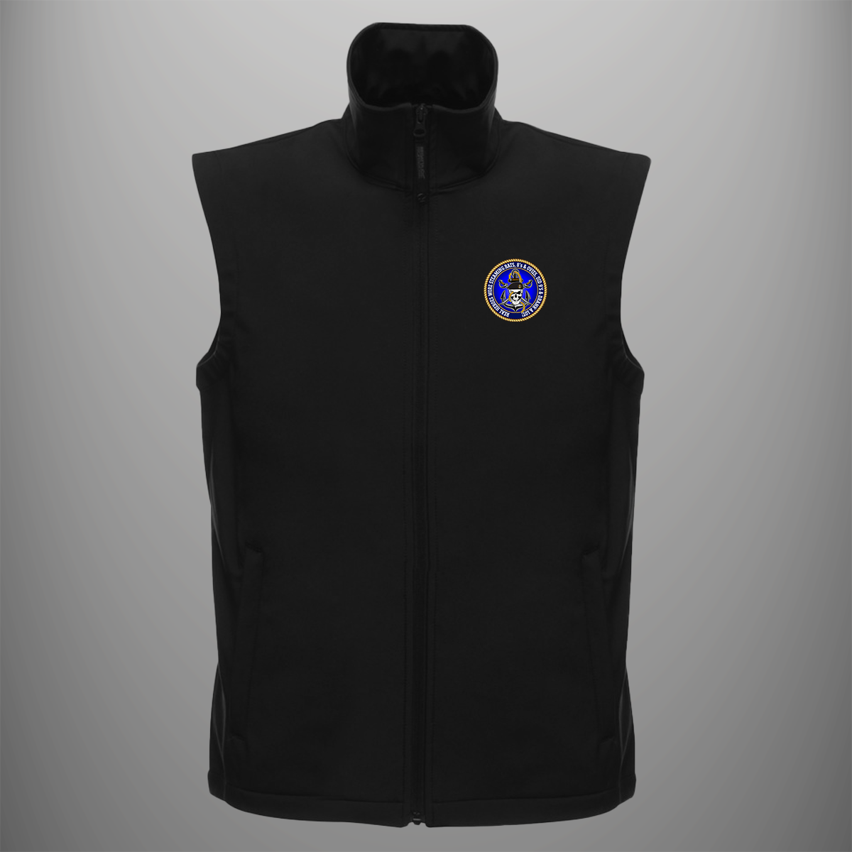Royal Navy 'Real Heroes' soft shell body warmer in black — front view