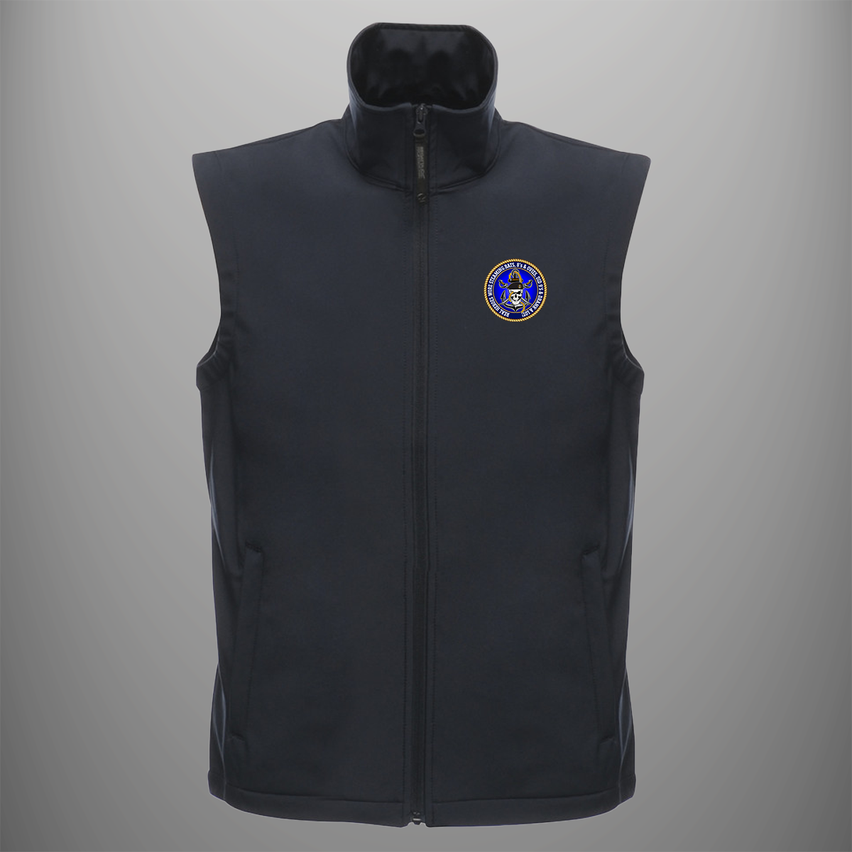 Royal Navy 'Real Heroes' soft shell body warmer in navy blue — front view