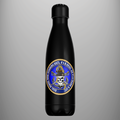 Black Royal Navy Real Heroes water bottle with blue and gold skull and anchor emblem