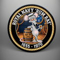 Royal Navy Rum Rat coaster design with naval rat and rum barrel, 1655–1970
