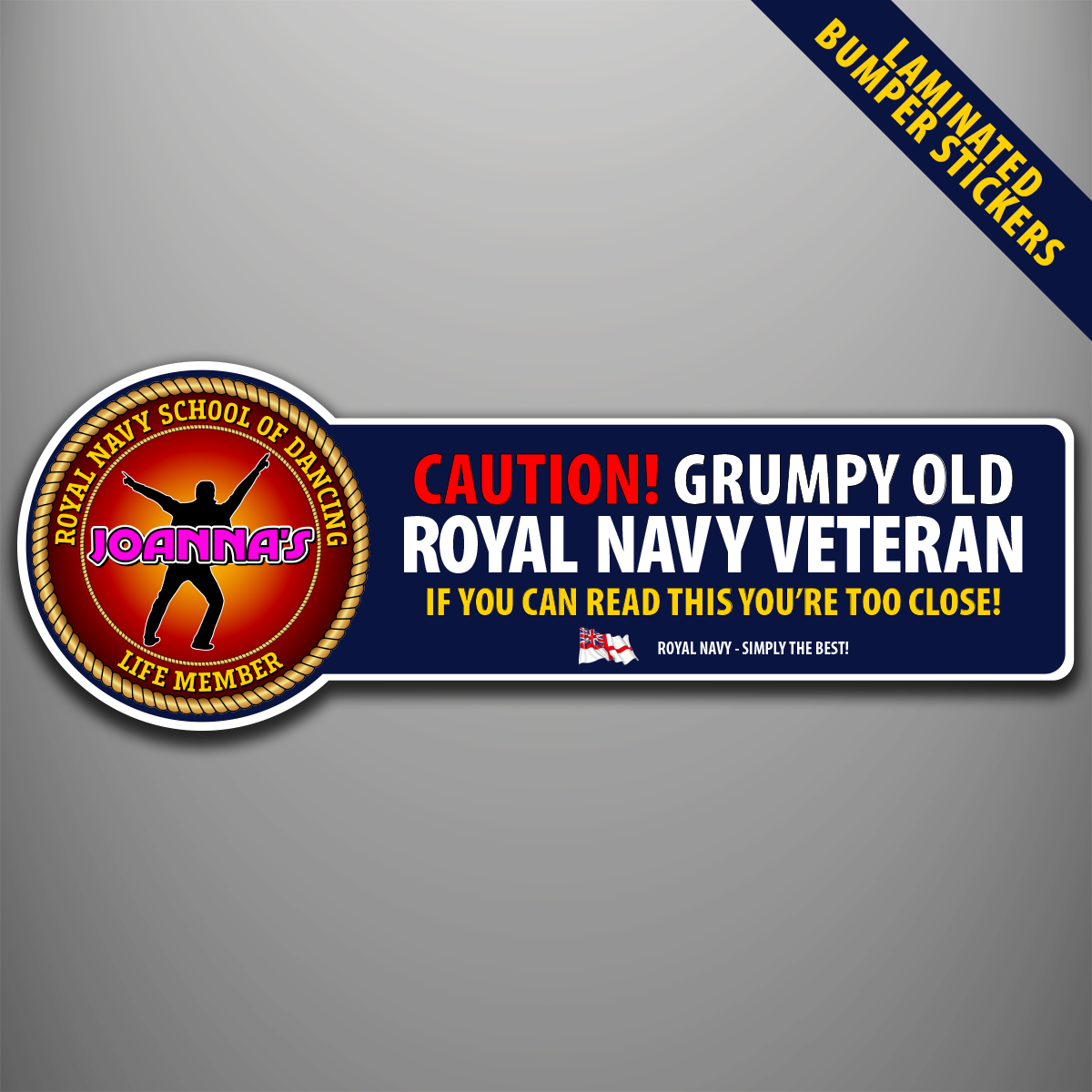Joanna’s Royal Navy School of Dancing laminated bumper sticker design