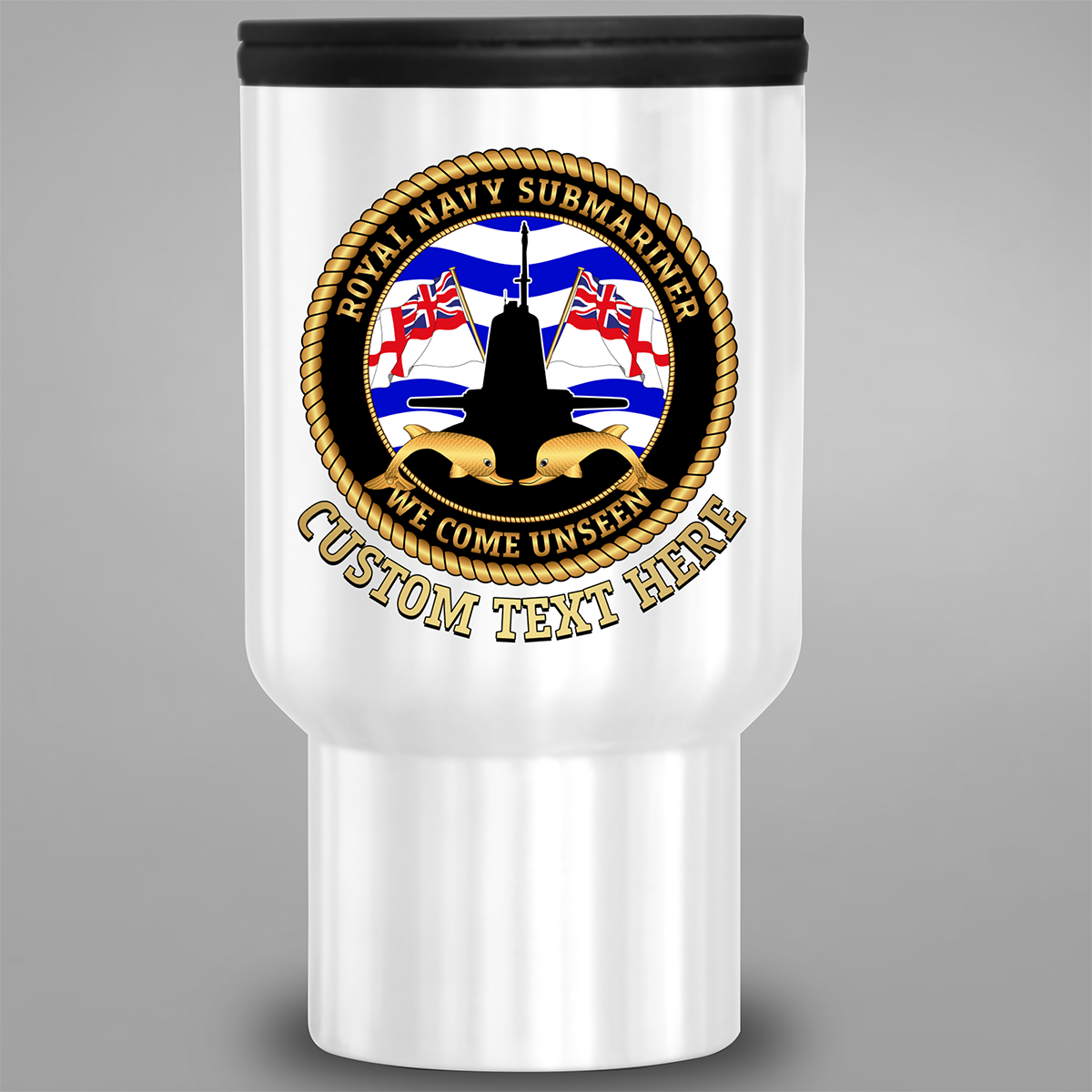 Personalised Royal Navy Submariner We Come Unseen travel mug