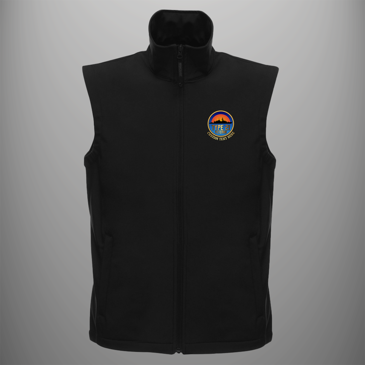 Royal Navy 'Type 21 Veteran' soft shell body warmer in black — front view