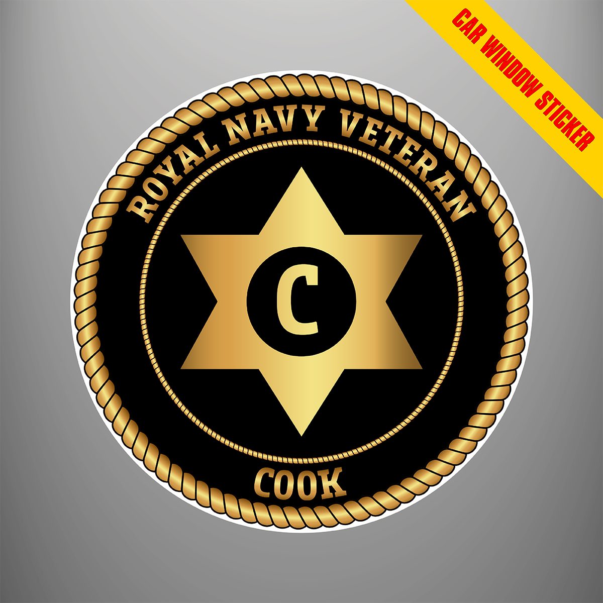 Set of three Royal Navy Cook branch badge car window stickers
